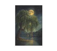 NFFBGFD Full Moon Over Weeping Willow Tree by Canvas Poster Bedroom Decor Landscape Decor Gift 24x36inch(60x90cm)