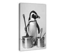 NFFBGFD Funny Animal Print Penguin Cooking in The Kitchen Canvas Poster Wall Art Print Picture Paintings 08x12inch(20x30cm)