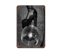 NFFBGFD High Heels on Disco Ball Poste Retro Poster Metal Tin Sign Chic Art Retro Iron Painting Bar People Cave Cafe Family Garage Poster Wall Decoration 8x12inch(20x30cm)