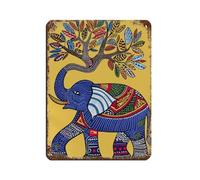 NFFBGFD Indian Elephant Print, Tribal Gond Ar Retro Poster Metal Tin Sign Chic Art Retro Iron Painting Bar People Cave Cafe Family Garage Poster Wall Decoration 12x16inch(30x40cm)
