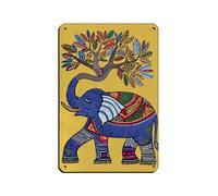 NFFBGFD Indian Elephant Print, Tribal Gond Ar Retro Poster Metal Tin Sign Chic Art Retro Iron Painting Bar People Cave Cafe Family Garage Poster Wall Decoration 8x12inch(20x30cm)