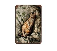 NFFBGFD Lazy Cat in Bed Paint Tin Sign Vintage Metal Pub Club Cafe Bar Home Wall Art Decoration Poster Retro 8x12inch(20x30cm)