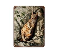 NFFBGFD Lazy Cat in Bed Paint Tin Sign Vintage Metal Pub Club Cafe Bar Home Wall Art Decoration Poster Retro 12x16inch(30x40cm)