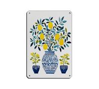 NFFBGFD Lemon Lemons Tree Olive Blue White Vase Plants Floral Flowers Tin Sign Vintage Metal Pub Club Cafe Bar Home Wall Art Decoration Poster Retro 8x12inch(20x30cm)