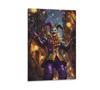 NFFBGFD Mardi Gras Jester on Bourbon Street Canvas Poster Bedroom Decor Landscape Office Room Decor Gift 16x24inch(40x60cm)