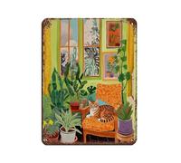 NFFBGFD Orange Cat Living Room Print Cat Poster Boho Plants Tin Sign Vintage Metal Pub Club Cafe Bar Home Wall Art Decoration Poster Retro 12x16inch(30x40cm)