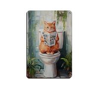 NFFBGFD Orange Cat On A Toilet Print Retro Poster Metal Tin Sign Chic Art Retro Iron Painting Bar People Cave Cafe Family Garage Poster Wall Decoration 8x12inch(20x30cm)