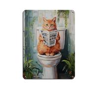 NFFBGFD Orange Cat On A Toilet Print Tin Sign Vintage Metal Pub Club Cafe Bar Home Wall Art Decoration Poster Retro 12x16inch(30x40cm)