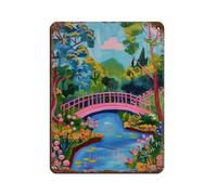 NFFBGFD Pink Bridge in The Forest Retro Poster Metal Tin Sign Chic Art Retro Iron Painting Bar People Cave Cafe Family Garage Poster Wall Decoration 12x16inch(30x40cm)