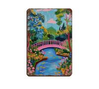 NFFBGFD Pink Bridge in The Forest Retro Poster Metal Tin Sign Chic Art Retro Iron Painting Bar People Cave Cafe Family Garage Poster Wall Decoration 8x12inch(20x30cm)