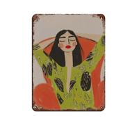 NFFBGFD Relaxed Woman Print, Green Orange Abstract Tin Sign Vintage Metal Pub Club Cafe Bar Home Wall Art Decoration Poster Retro 12x16inch(30x40cm)