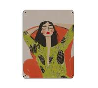 NFFBGFD Relaxed Woman Print, Green Orange Abstract Tin Sign Vintage Metal Pub Club Cafe Bar Home Wall Art Decoration Poster Retro 12x16inch(30x40cm)