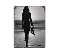NFFBGFD Woman at The Beach Print Tin Sign Vintage Metal Pub Club Cafe Bar Home Wall Art Decoration Poster Retro 12x16inch(30x40cm)