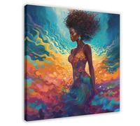 NFFNPIJ Colourful African Woman Portrait Canvas Painting, Wall Art Canvas Poster Bedroom Decor Landscape Decor Gift 20x20inch(50x50cm)