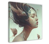 NFFNPIJ Portrait of A Woman with A Fantastic Hair Bird, Canvas Wall Art Canvas Poster Bedroom Decor Landscape Decor Gift 24x24inch(60x60cm)