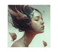 NFFNPIJ Portrait of A Woman with A Fantastic Hair Bird, Canvas Wall Art Canvas Poster Wall Art Print Picture Paintings 28x28inch(70x70cm)