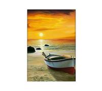 NFFNPIJ Ship at Sunset Art, Boat on The Beach Canvas Print Canvas Poster Wall Art Print Picture Paintings 16x24inch(40x60cm)