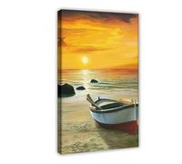 NFFNPIJ Ship at Sunset Art, Boat on The Beach Canvas Print Canvas Poster Wall Art Print Picture Paintings 16x24inch(40x60cm)