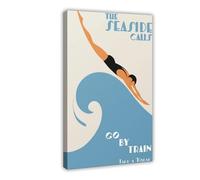 NFFNPIJ The Seaside Calls - British Railways Poster, Vintage UK Travel Wall Art Canvas Poster Bedroom Decor Landscape Decor Gift 08x12inch(20x30cm)
