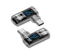 NFHK Adapter Transparent Type-C Smart LED Display USB-C Male to Female Extension Adapter USB4.0 40Gbps 140W Left Right Angled 90 Degree Current Voltage Monitoring