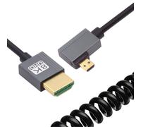 NFHK Cable Micro HDMI 2.1 Male to HDMI Male 8K 60hz Stretch Coiled Cable Left Angled 90 Degree for HDTV Camera Laptop Monitor