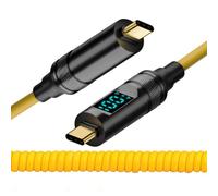 NFHK Cable Smart LED Display USB-C USB4 Stretch Coiled Cable 20Gbps 100W 8K for Laptop Disk PhoneType-C Male to Male Cable Power & Data (180CM)