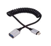 NFHK Cable USB-C Type-C Host to USB3.0-A Female OTG Stretch Coiled Cable 100cm Extension 5Gbps for Disk Phone Camera Data