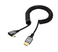 NFHK Micro HDMI 1.4 Male to HDMI Male 4K 60hz Stretch Coiled Cable Right Angled 90 Degree for HDTV Computer Laptop Monitor