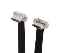 NFHK Micro USB2.0 Male to Micro USB Male 5Pin Ultra Slim Flat Data Charge Cable 16cm Down to Up Angle 90 Degree Connector