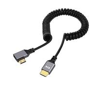 NFHK Mini HDMI 1.4 Male to HDMI Male 4K 60hz Stretch Coiled Cable Right Angled 90 Degree for HDTV Computer Laptop Monitor