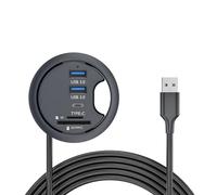 NFHK USB-C 2 Port Desk Grommet Splitter Dock Station with SD/TF Card Reader for Desktop PC