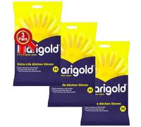 NFI xtra-Life Kitchen Gloves, Yellow, Triple-Layered, Cotton-Lined, Roll-Top Cuffs, Mari golds Medium, 3 Pairs