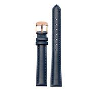 NFJNFCF 14mm 16mm 18mm 20mm Cowhide Plain Watchband Compatible With Casio Fossil Citizen Watch Strap DW Ladies Bracelet Sky Blue Pink Brown(Dark Blue rose gold,18mm width)
