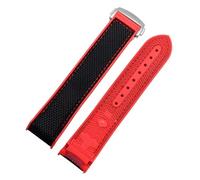 NFJNFCF 20/21/22mm Rubber Silicone Back Watch Band Nylon Watchband Compatible With Omega Strap Seamaster 300 Speedmaster 8900 Planet Ocean Tools(Black red SK,21mm)