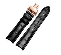 NFJNFCF 20mm 21mm 22mm Curved End Cowhide Leather Watchband Compatible With Rossini Arc Watch Band Strap 8633 617793 5793 5726 616725/5715/6713 Blue(Black-rose gold,22mm)