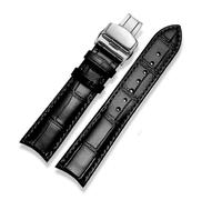 NFJNFCF 20mm 21mm 22mm Curved End Cowhide Leather Watchband Compatible With Rossini Arc Watch Band Strap 8633 617793 5793 5726 616725/5715/6713 Blue(Black-silver,20mm)