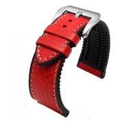 NFJNFCF 20mm 22mm 24mm Italian Leather + Silicone Bottom Watchband Compatible With Omega Breitling Avenger Men Waterproof Rubber Strap Bracelet(Red-silver,22mm)