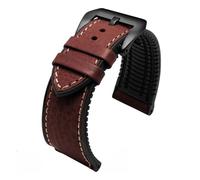 NFJNFCF 20mm 22mm 24mm Italian Leather + Silicone Bottom Watchband Compatible With Omega Breitling Avenger Men Waterproof Rubber Strap Bracelet(Dark brown-black,24mm)