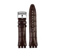 NFJNFCF 21mm Cowhide Watch Strap Compatible With Swatch YVS451 YVS420 YVS435 Series Wrist Strap Concave-Convex Interface Male Watchband(Brown silver pin)