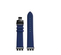 NFJNFCF 21mm Modified Cowhide Strap Compatible With Swatch YVS420 YVS454 YVS451 YVS400 YVB404 Men Women Adapter Bands Refit Ceramic Bracelet+Tools(Blue black)