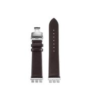 NFJNFCF 21mm Modified Cowhide Strap Compatible With Swatch YVS420 YVS454 YVS451 YVS400 YVB404 Men Women Adapter Bands Refit Ceramic Bracelet+Tools(Brown silver)