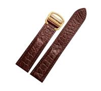 NFJNFCF Black Brown Blue Watchband Compatible With Cartier Crocodile Strap Genuine Leather Solo Key London Calibo Men's Bracelet 20 22 23 24 25(Brown-gold buckle,17mm)