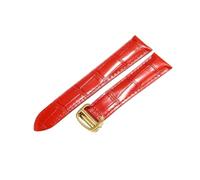 NFJNFCF Compatible With Cartier Watch Strap London Men's And Women's Genuine Cow Leather Flat Interface Solid Steel Buckle Bracelet 16 17 18 20(Red-Golden-Z4,22mm)