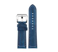 NFJNFCF Dark Brown Frosted Vintage Leather Watch Strap Compatible With Panerai JEEP Seiko Breitling Diesel Men's Watchband 22mm 24mm 26mm Blue Khak(Blue silver buckle,24mm width)