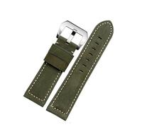 NFJNFCF Dark Brown Frosted Vintage Leather Watch Strap Compatible With Panerai JEEP Seiko Breitling Diesel Men's Watchband 22mm 24mm 26mm Blue Khak(Green silver clasp,26mm width)