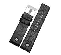 NFJNFCF Genuine Leather Watch Strap Compatible With Diesel Leather Watch Band Large Dial Dz7333 Dz7348 Dz4318 Men's And Women's Accessories(Black-steel buckle,28mm)