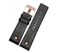NFJNFCF Genuine Leather Watch Strap Compatible With Diesel Leather Watch Band Large Dial Dz7333 Dz7348 Dz4318 Men's And Women's Accessories(Black-rose gold,28mm)