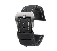 NFJNFCF Nylon Texture Leather Watchband Compatible With Panerai PAM01661|441 Marina Watch Strap Black Blue 22mm 24mm 26mm Belt Accessories Bracelets(Black white Silver,26mm)