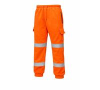 NFK Men’s Hi Vis Work Joggers - Reflective Fleece-Lined Safety Trousers with Reinforced Knees, Multi-Pocket Cargo Pants for Construction & Site Work(3XL, Orange)