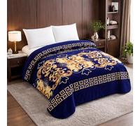 NFK TEXTILE King Size Heavy Mink Blanket, 2 Ply Korean Raschel, Ultra Soft Warm Winter Bed Blanket, Luxury Reversible Thick for Adults (Navy, 5K)